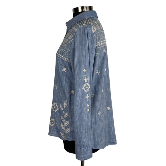 JOHNNY WAS EMBROIDERED COTTON BUTTON DOWN SHIRT - Picture 4 of 15